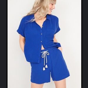 Old Navy Gauze Matching Shirt and Short Set Deep Blue